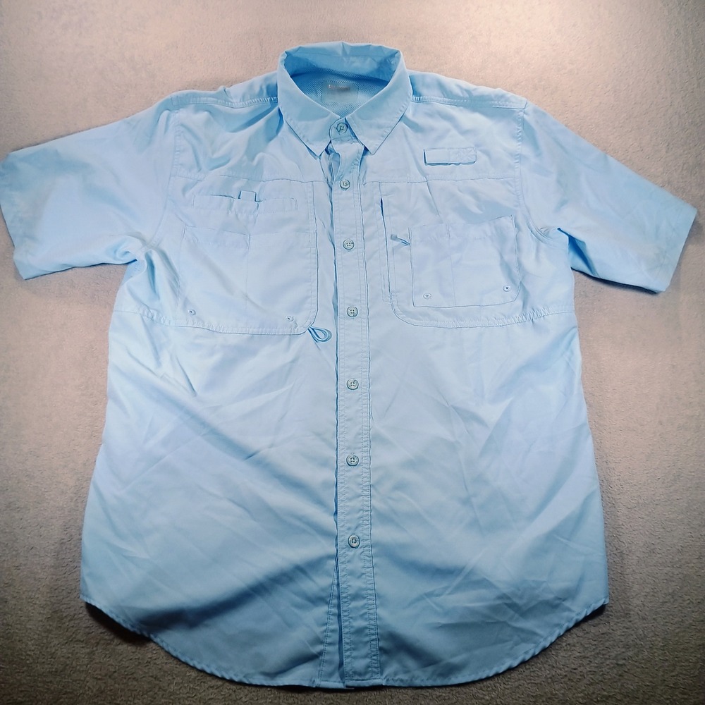 Reel Legends Mens Saltwater II Blue Large Short Sleeve Fishing Shirt